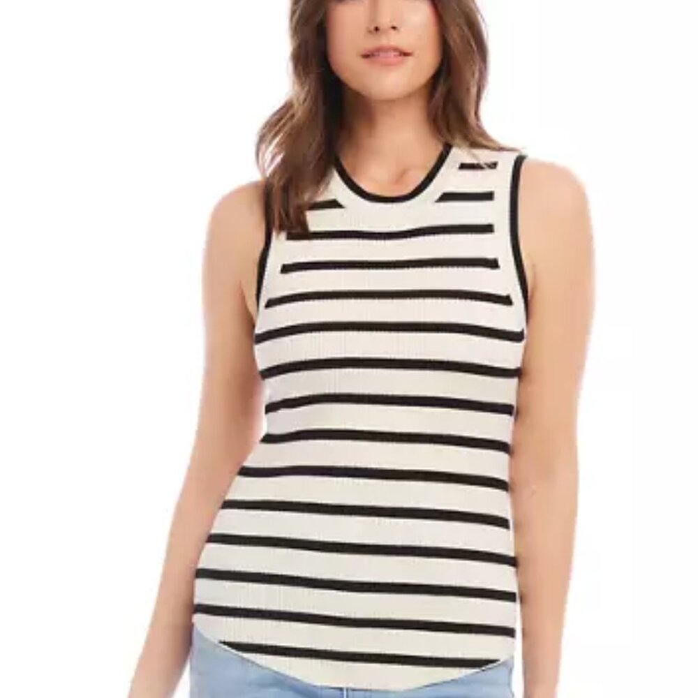 Like new Karen Kane Cream & Black Striped Ribbed Sleeveless Sweater Size Small